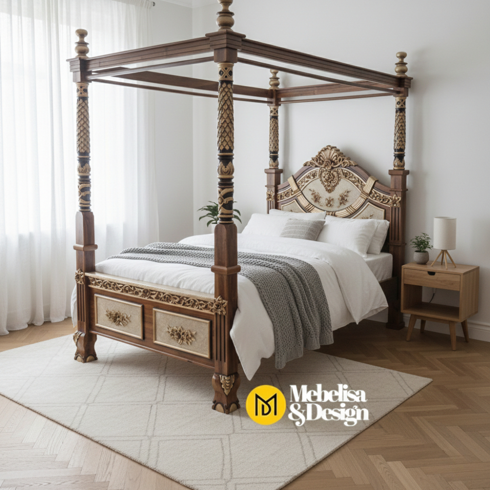 Ranjang Tempat Tidur Kanopi, Rangka Tempat Tidur, Dipan Jati Jepara