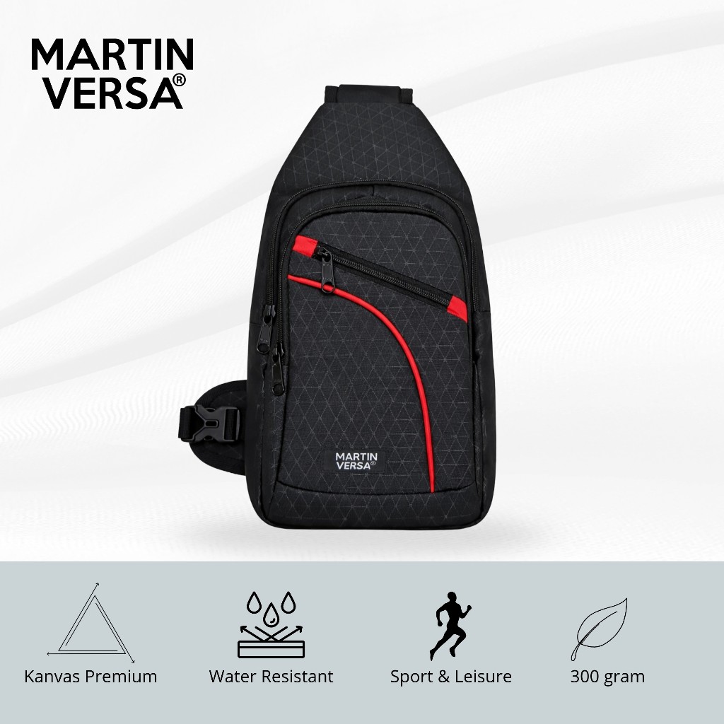 Martin Versa Tas Cowok CH5 EVOX Tas Selempang Tahan Air Pria Hitam Pinggang Waistbag
