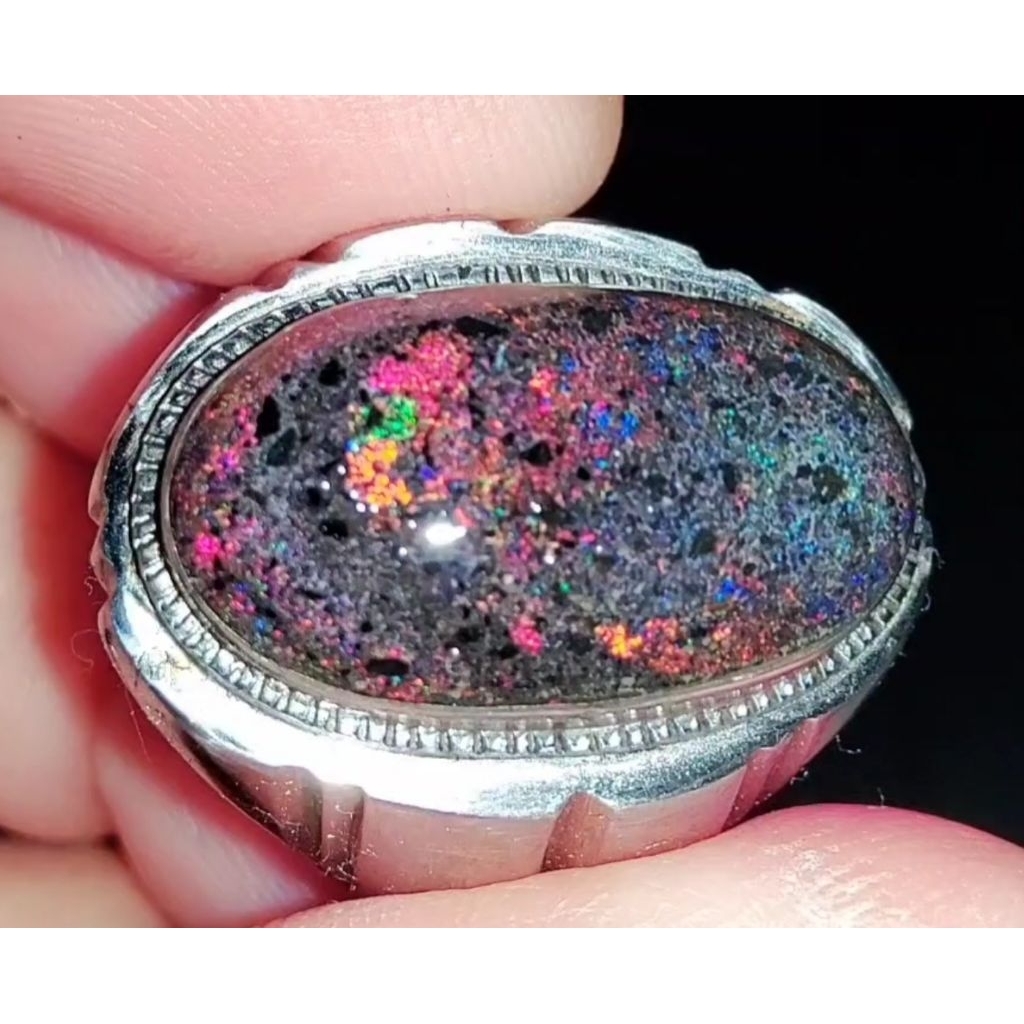 cincin black opal andamoka matrix natural asli alam Australia