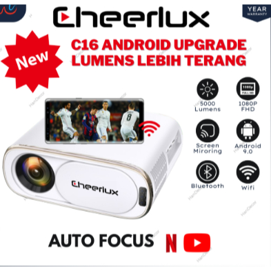 Ready  Proyektor C16 Android Cheerlux 5000 Lumens | Proyektor Konek Hp Android Wifi Mirroring Blueto