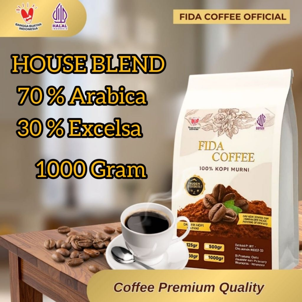 FIDA COFFEE PREMIUM - Kopi Blend Arabica & Excelsa 1000 gram- Bubuk Kopi Murni 100 % -Bubuk Kopi Mur