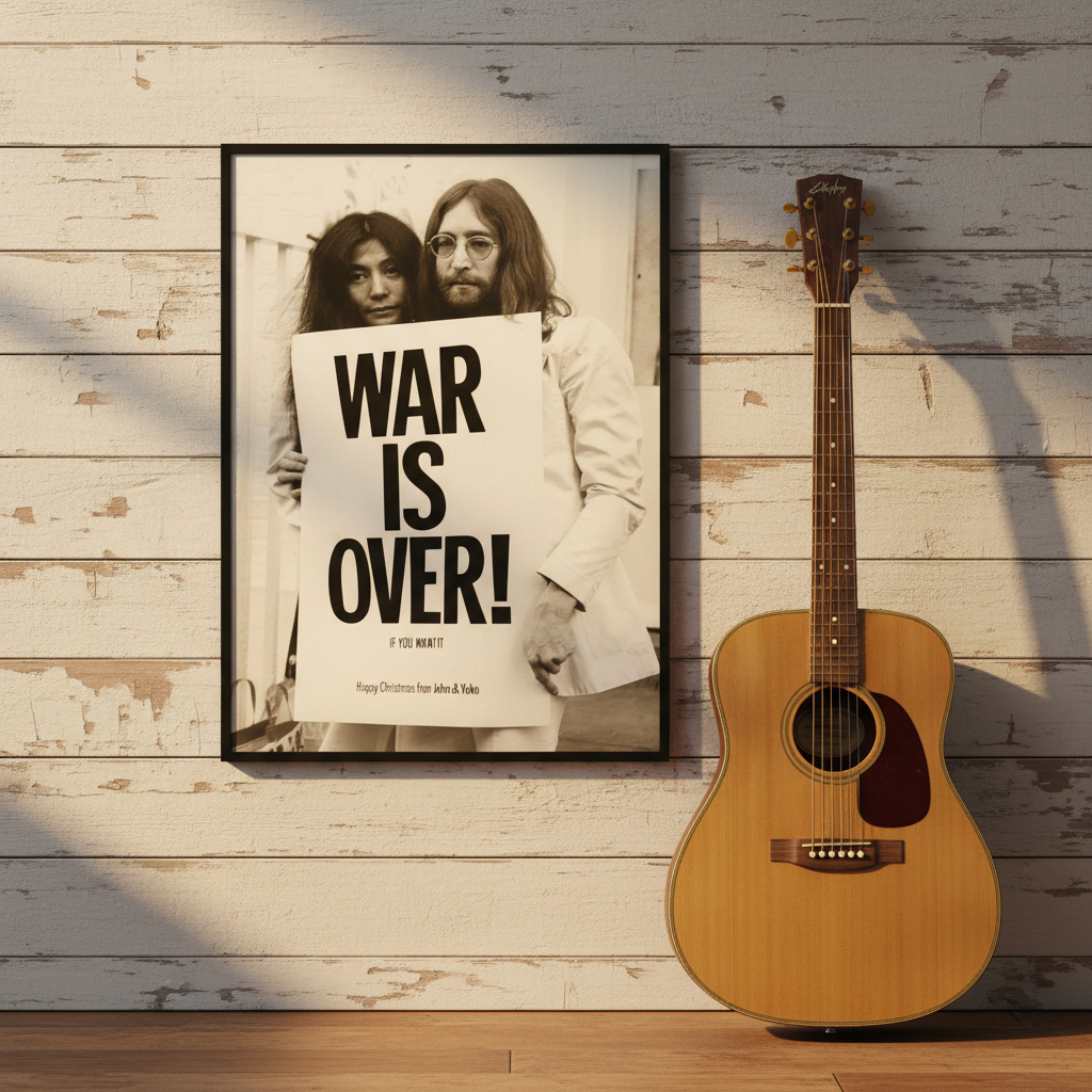 Poster Hiasan Dinding War Is Over John Lennon - Wall Decor Minimalis Hitam Putih - Hiasan Kamar Cowo