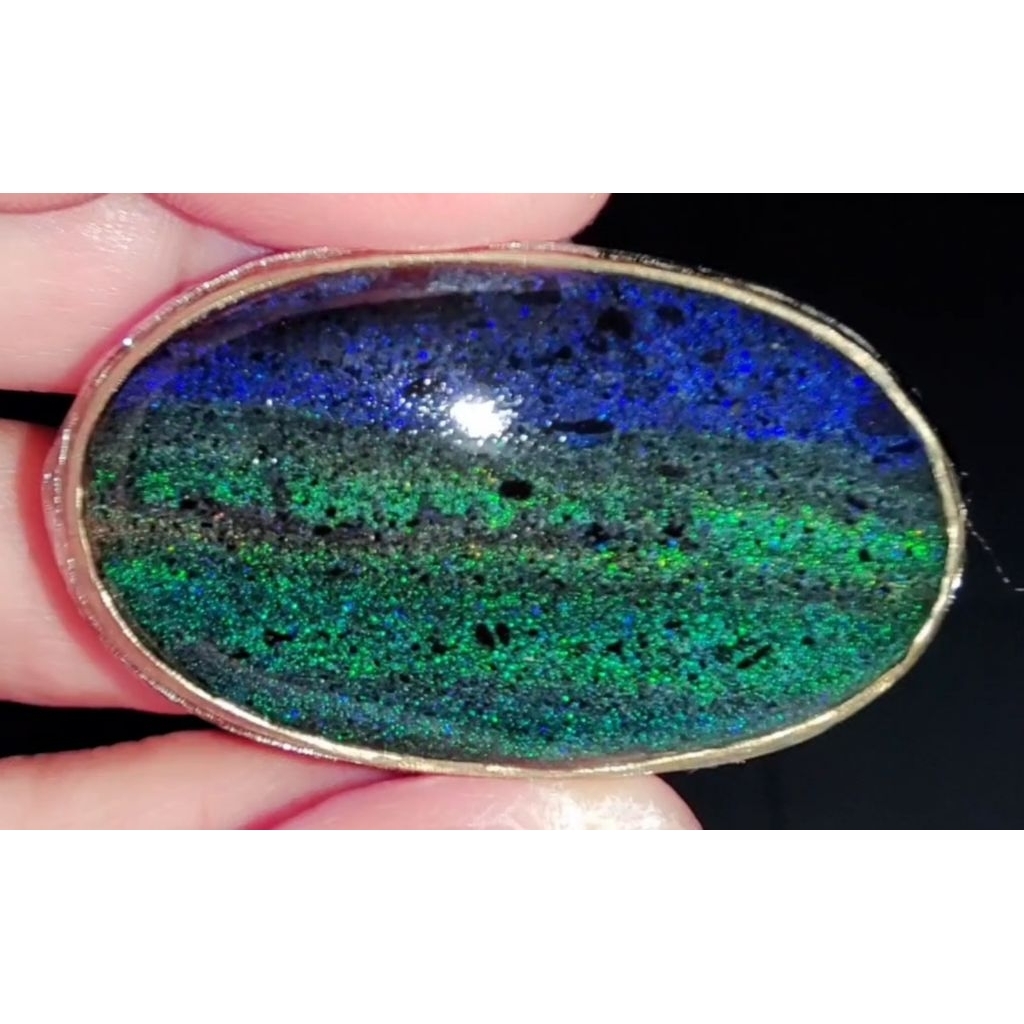 cincin black opal andamoka matrix unik 2 warna natural asli alam Australia