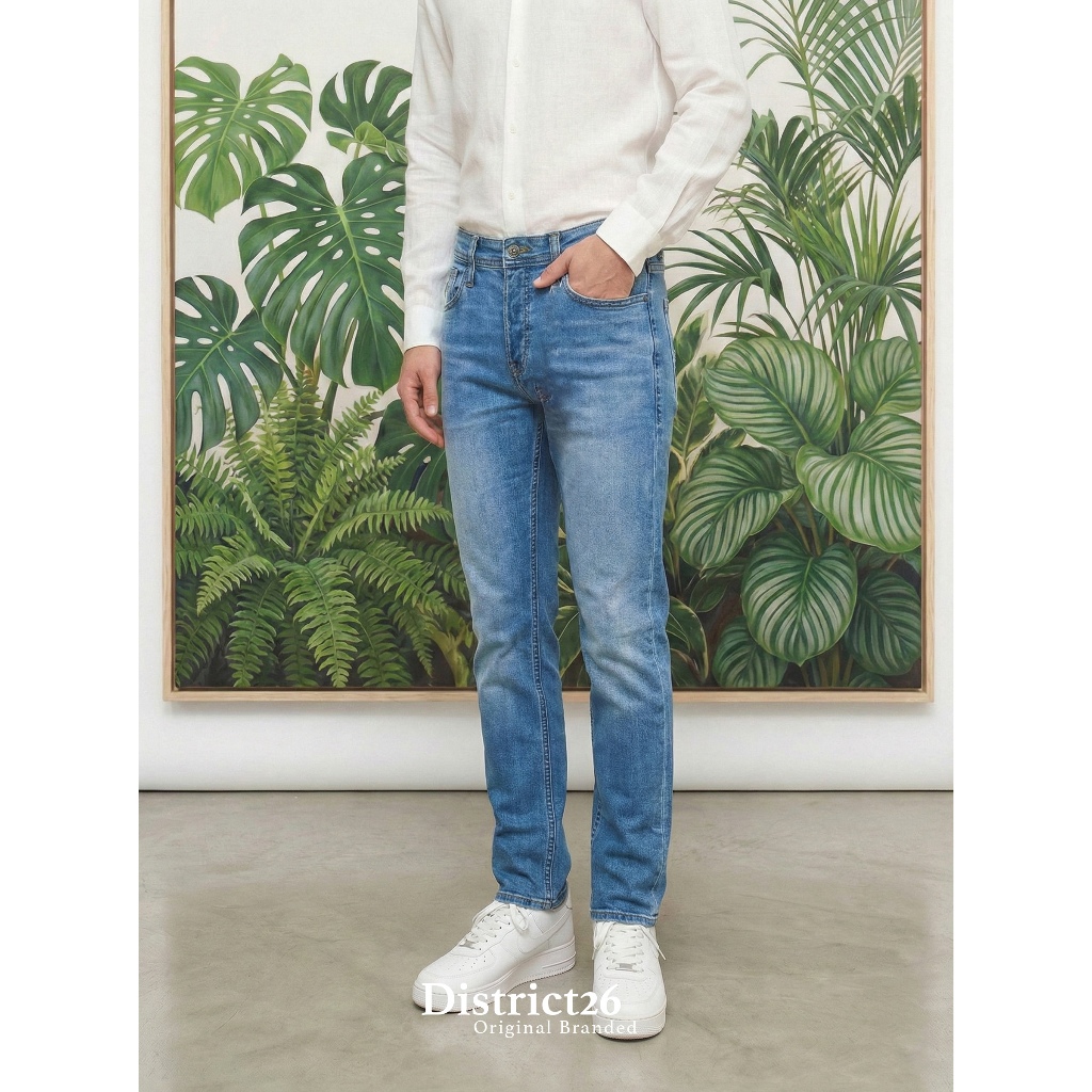 Celana Jeans Jack & Jones Glenn slim tapered fit jeans in mid blue