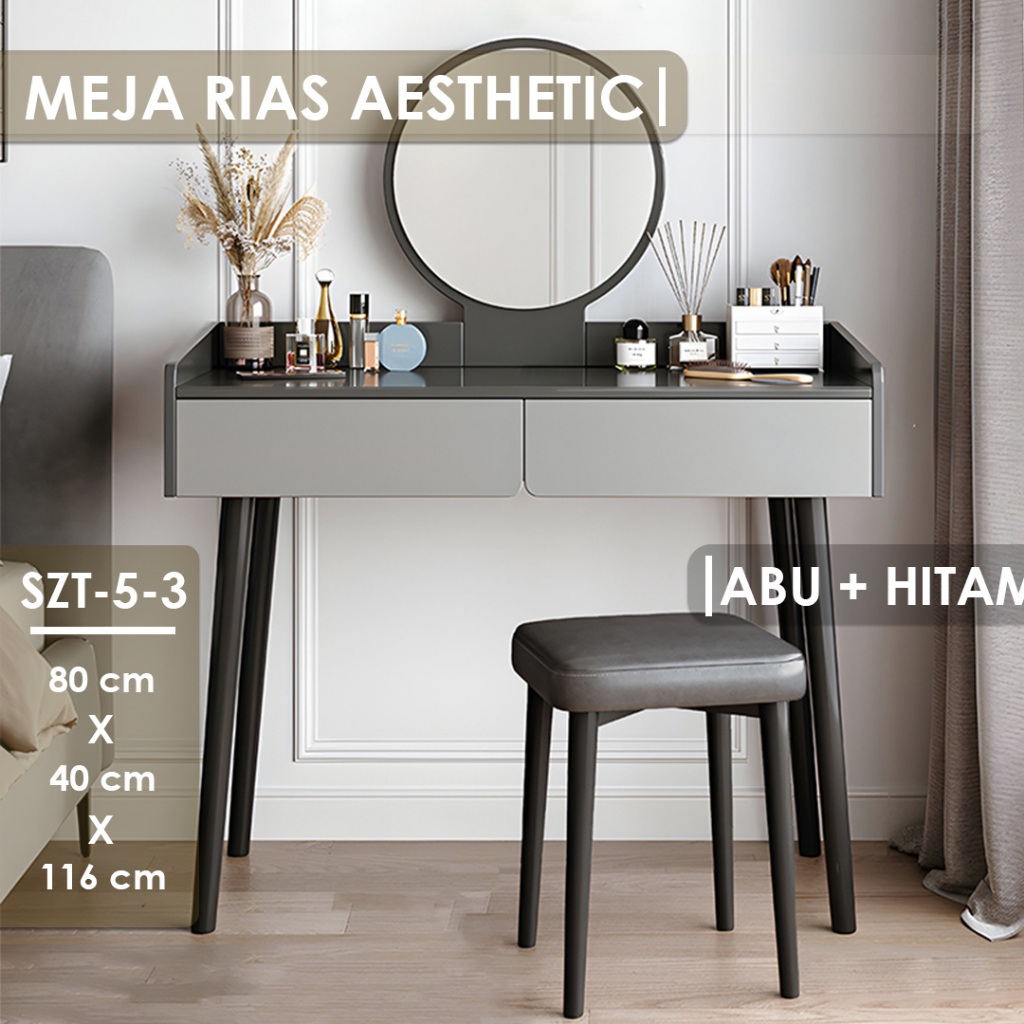 Meja Rias Minimalis Rak Kosmetik Meja Rias Kaca Bulat Meja Rias Modern