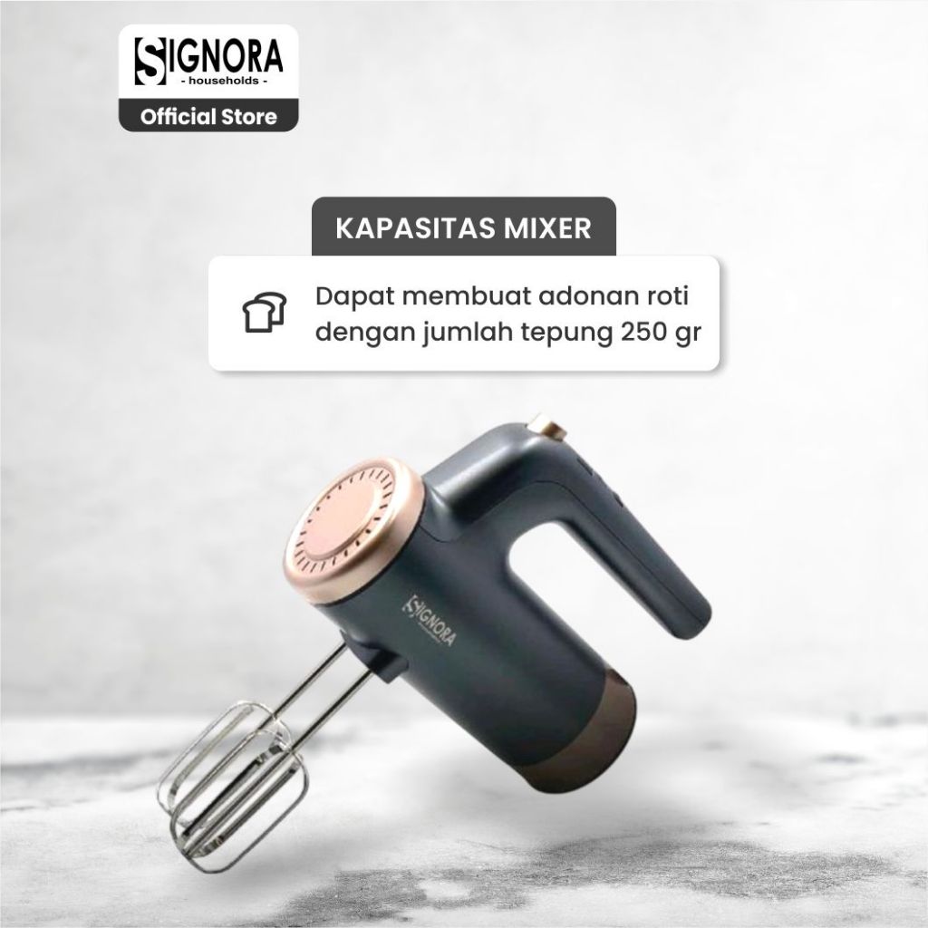 SIGNORA Hand Mixer Silencio 9 Speed 400W 3 Accessoris Stainless Steel Rose Gold Grey