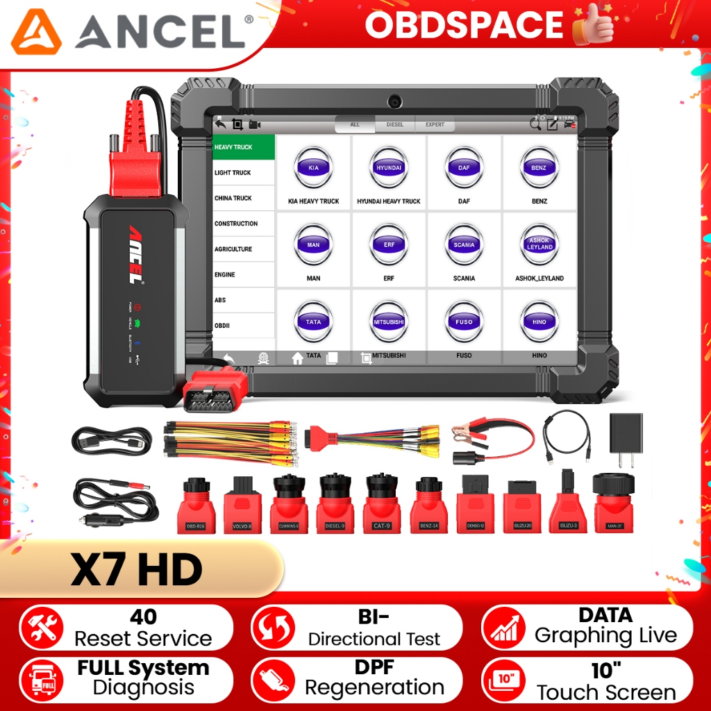 ANCEL X7 HD Top-Level OBD2 Truck Scanner 12/24V Scanner For Truck Heavy Duty Truck Scanner Excavator