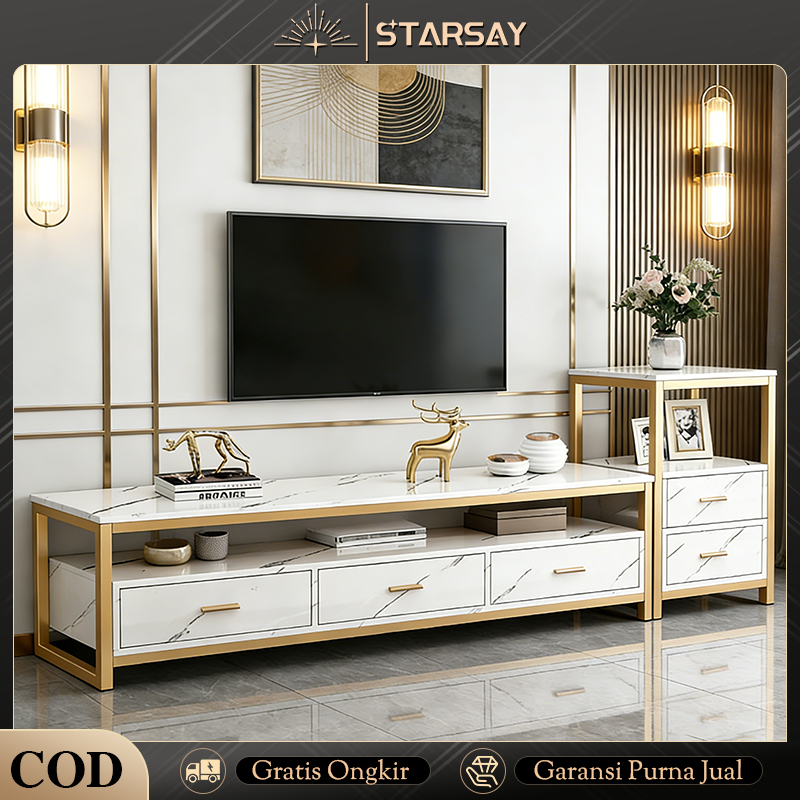 140cm Lemari TV Meja TV Rak Multifungsi Pola Marmer Minimalis Bufet Tv Kayu Modern Kemewahan cxq