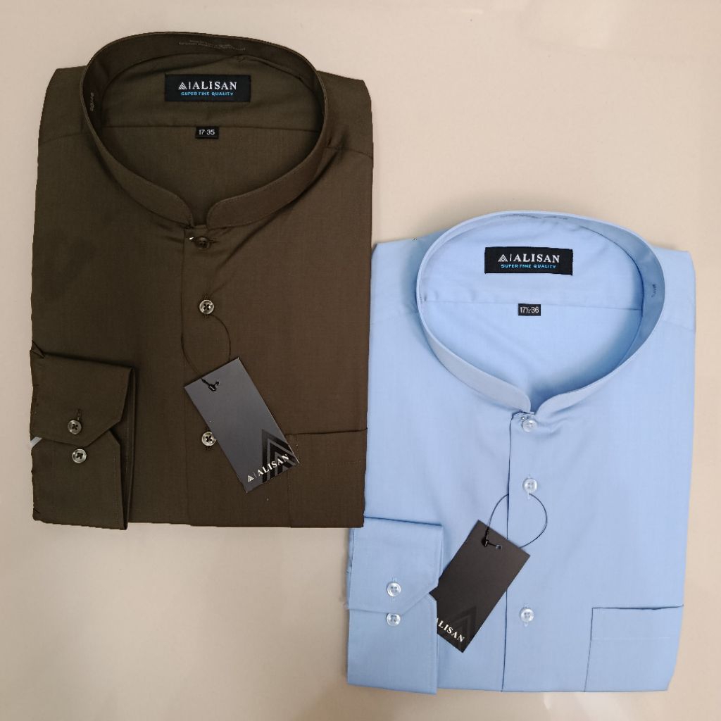 JUMBO LENGAN PANJANG Alisan Polos Koko Krah Shanghai Biru/Olive Reguler