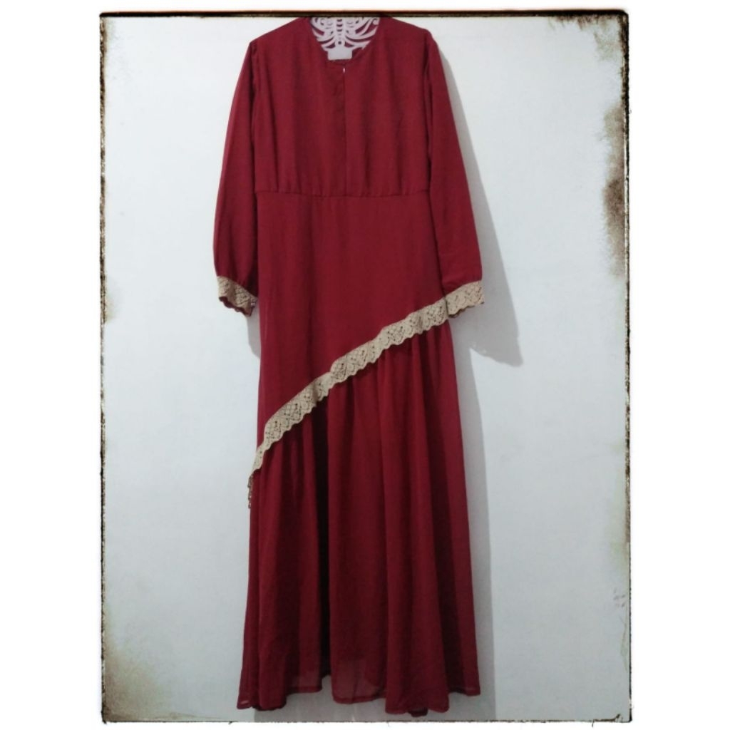 Gamis Wanita Ld 110 Gamis Ceruty Babydoll Premium Gamis Renda Cantik Gamis Simple Warna Merah Maroon