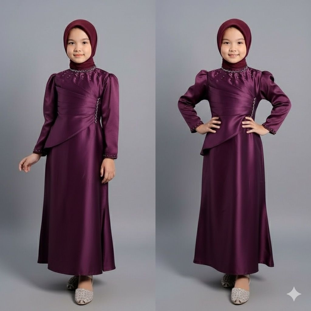 Dres Anak Perempuan Satin 2-12 |Gamis Anak Bridesmaid |Dres Satin Anak Muslim |Gamis Lebaran Anak Sa