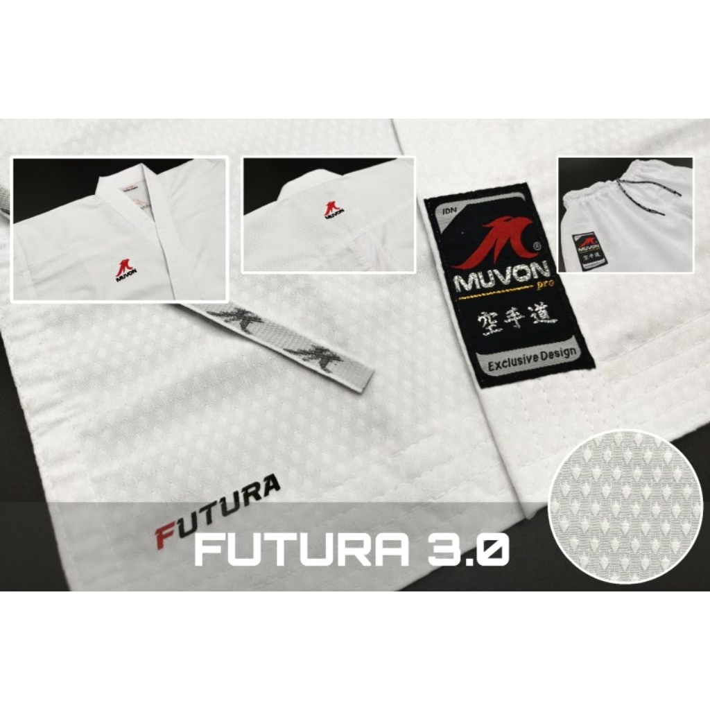 muvon futura 3.0 karate gi / tegi kumite polyester diamond jaring baju seragam bela diri