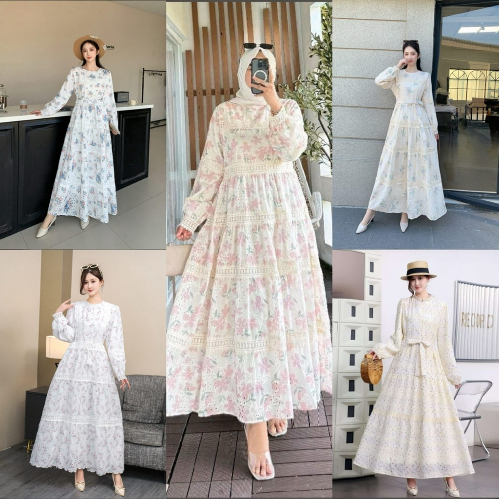 gamis katbol kev, dress kev, gamis bkk, gamis putih, white maxi, dress katun bordir, gamis eyelet, g