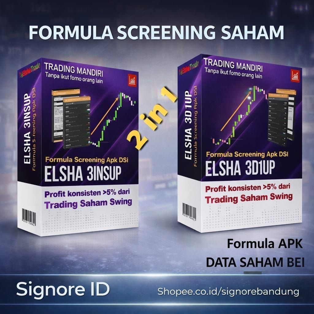Paket 2-in-1 ELSHA 3D1UP-3INSUP Formula Screening Trading Saham Swing Rumus Screener Aplikasi DSI Da