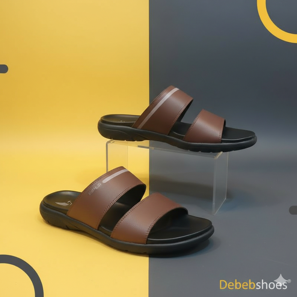 SANDAL KULIT PRIA SLIDE ESPOIR PREMIUM SENDAL PRIA 2 BAN COKLAT MURAH SANDAL KULIT SELOP