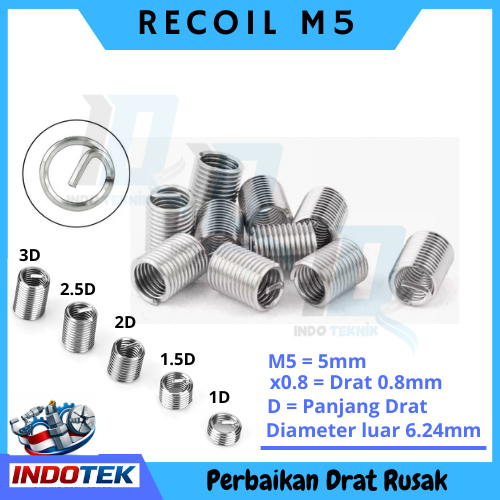 Recoil Helicoil M5x0.8 Stainless Steel Repairt Drat Baut 8 / Recoil Baut 8