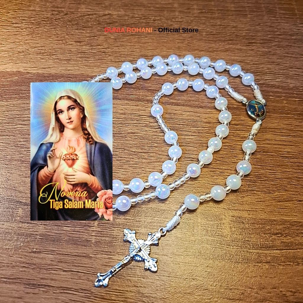 Kalung Rosario Mutiara Putih Bahan Plastik