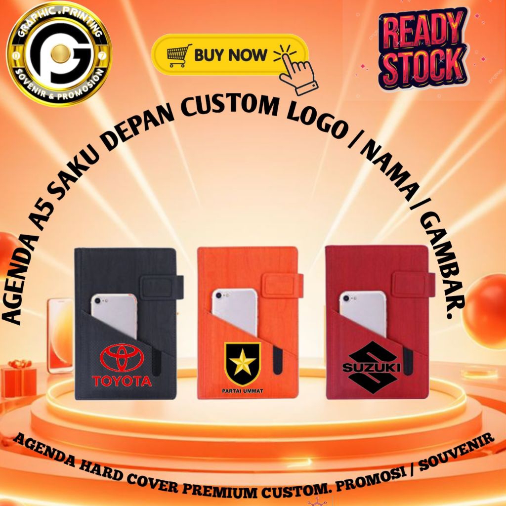 FREE..CUSTOM,NOTEBOOK MURAHH/ AGENDA A5 Saku Depan & Clip Magnet Dicai / Buku Agenda Kerja Custom / 