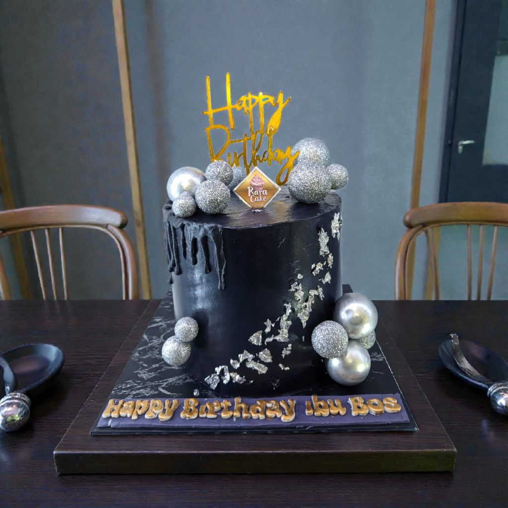 cake birthday black silver simple elegan//premium cake