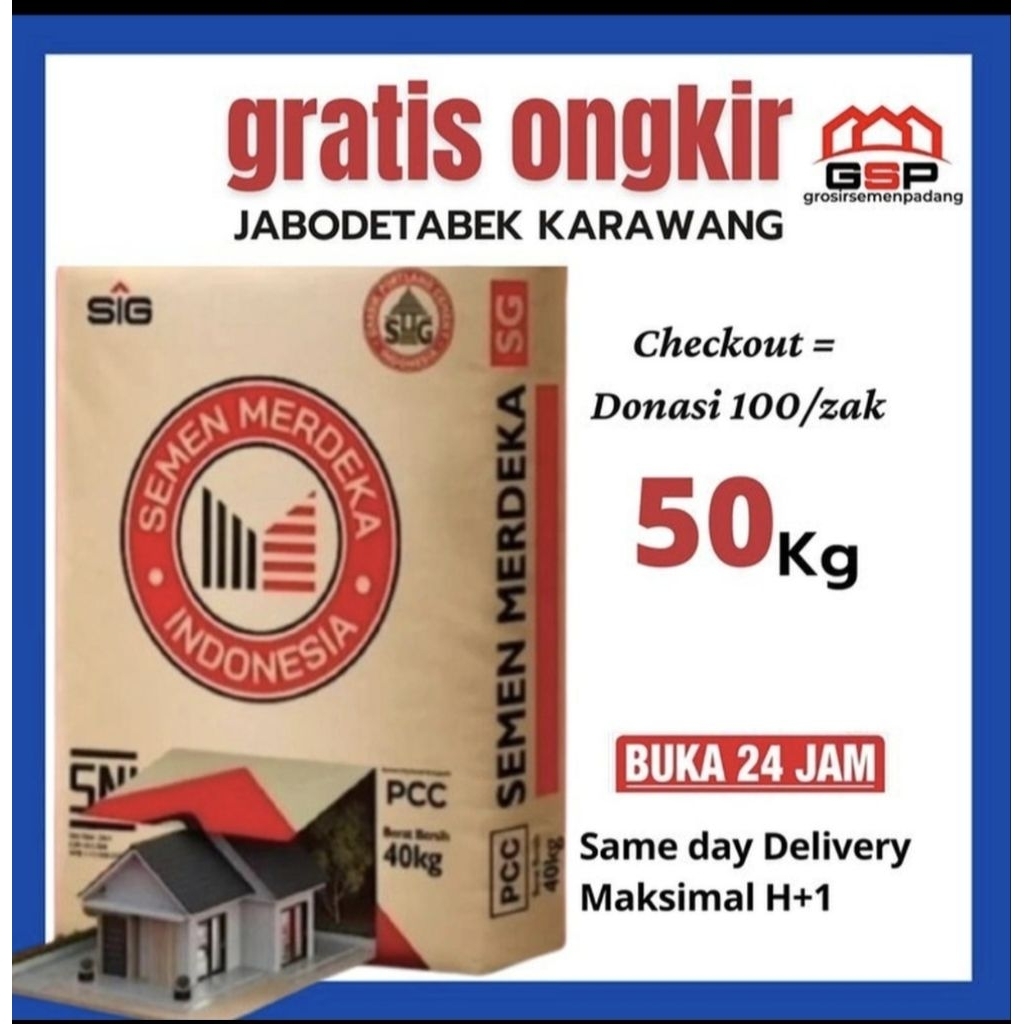 Semen Merdeka 50kg 160 zak Free Ongkir Jabodetabek