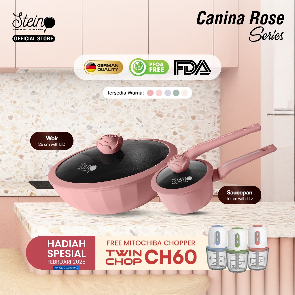STEIN Canina Rose Set | 2 in 1 Panci Set | Wok 28cm + Saucepan 16cm Anti-Lengket