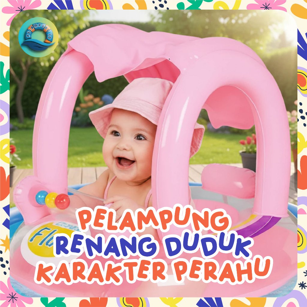 Pelampung Renang Duduk Bayi Karakter Perahu Cincin Tirai Bell Ukuran 70CM