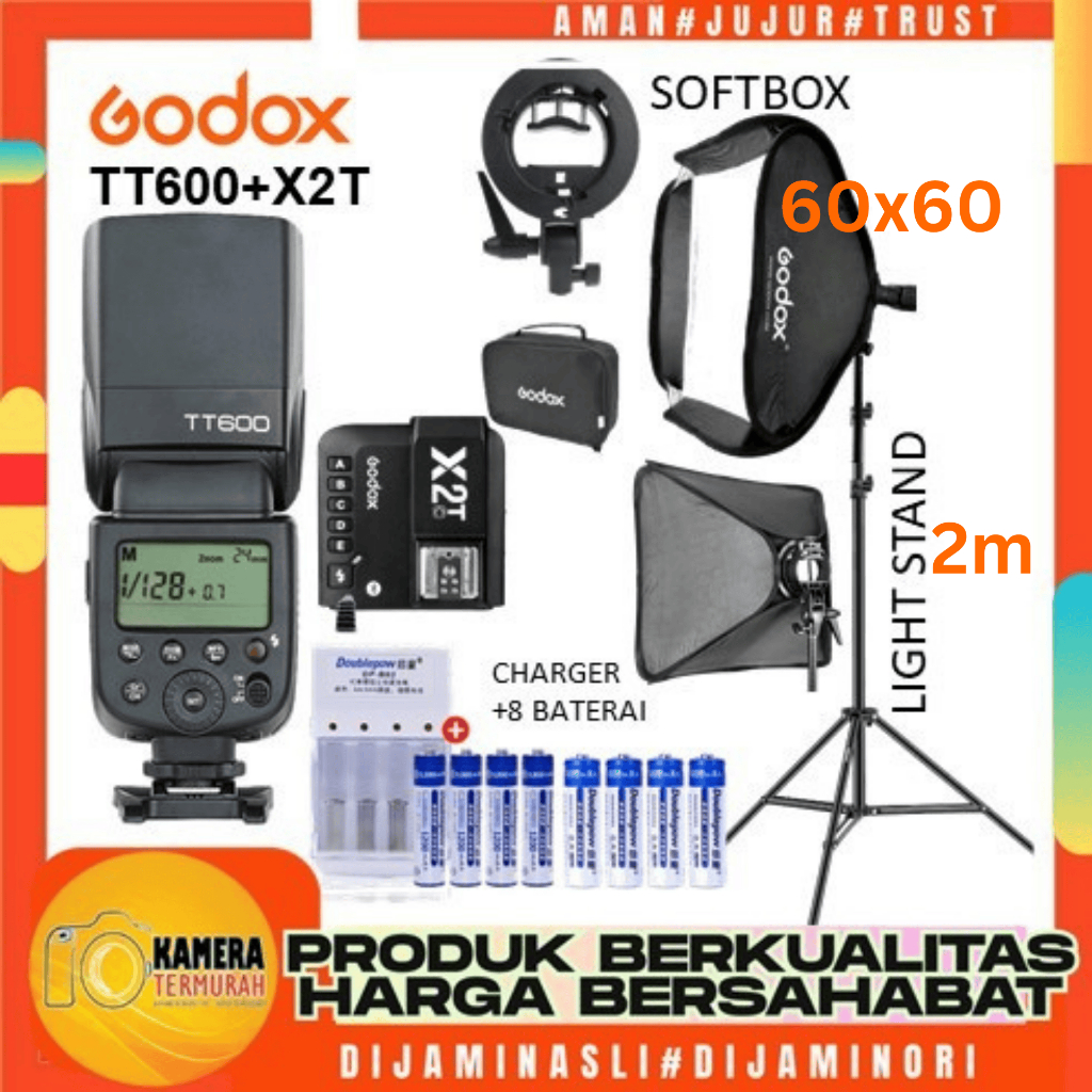 PAKET Lampu Flash Eksternal Godox TT600 TT 600 +Softbox Flash