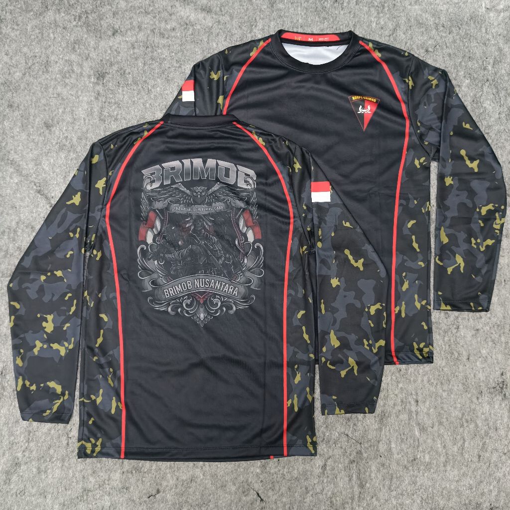Kaos Jersey Brimob Loreng Black Multicam Panjang Premium / Kaos Jersey Brimob Loreng Multicam
