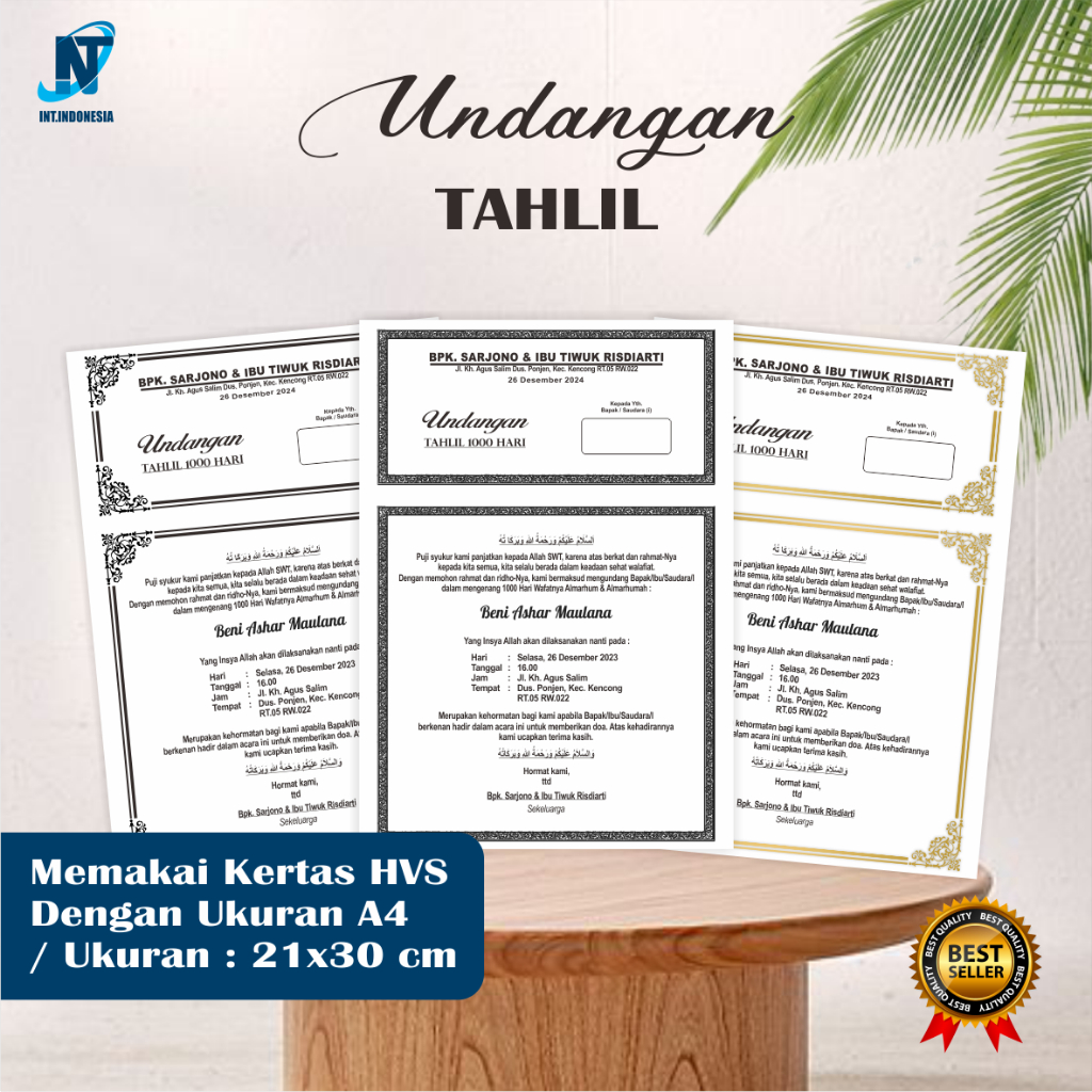 Undangan HVS Tahlil / Mengenang 1000 Hari – Custom | Murah & Premium / Undangan Pernikahan Murah