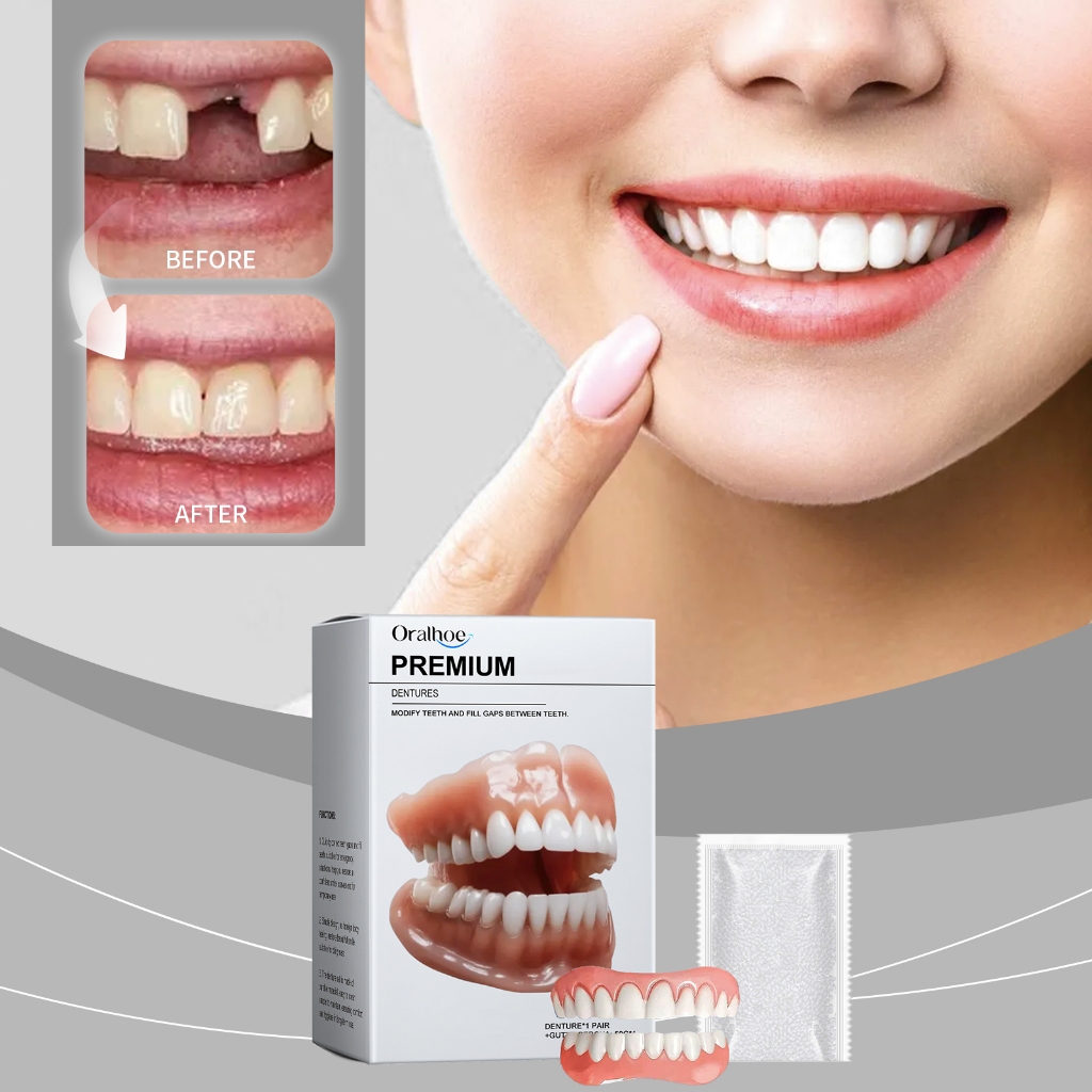 Oralhoe Gigi Palsu Lepas Pasang 1set Gigi Palsu Senyum Sempurna Gigi Veneer Gigi Palsu Lepas Pasang 