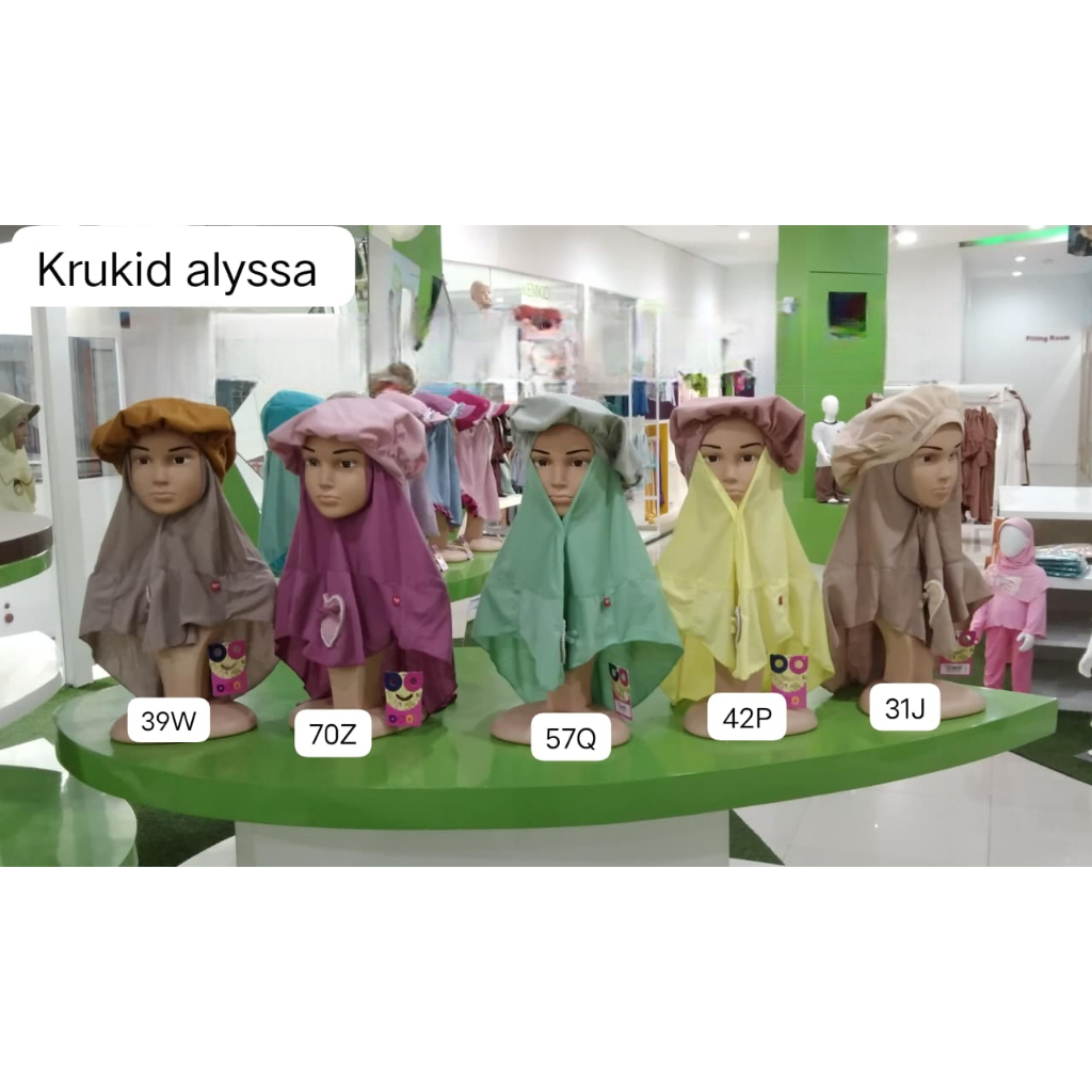 Krukid Alyssa | Kerudung Instan Alyssa | Kerudung Instan Anak Perempuan| Kerudung Topi | Kerudung An