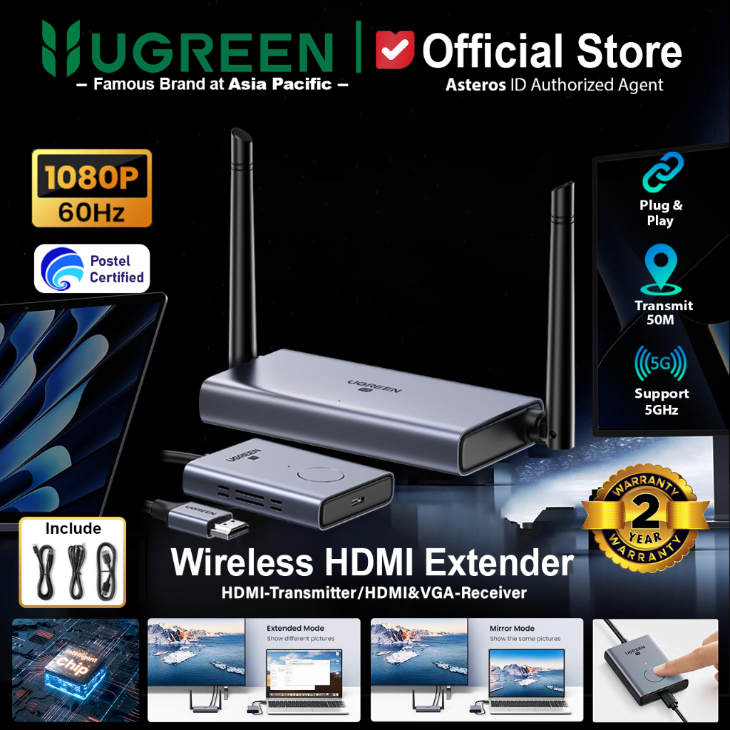UGREEN Wireless HDMI Extender Audio Video Transmitter Receiver 50M Display 1080P