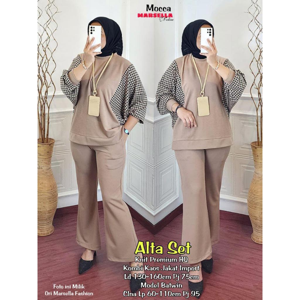 Marsella -Alta Set Celana Wanita Knit Premium X Kaos Jacket Import Model Batwing