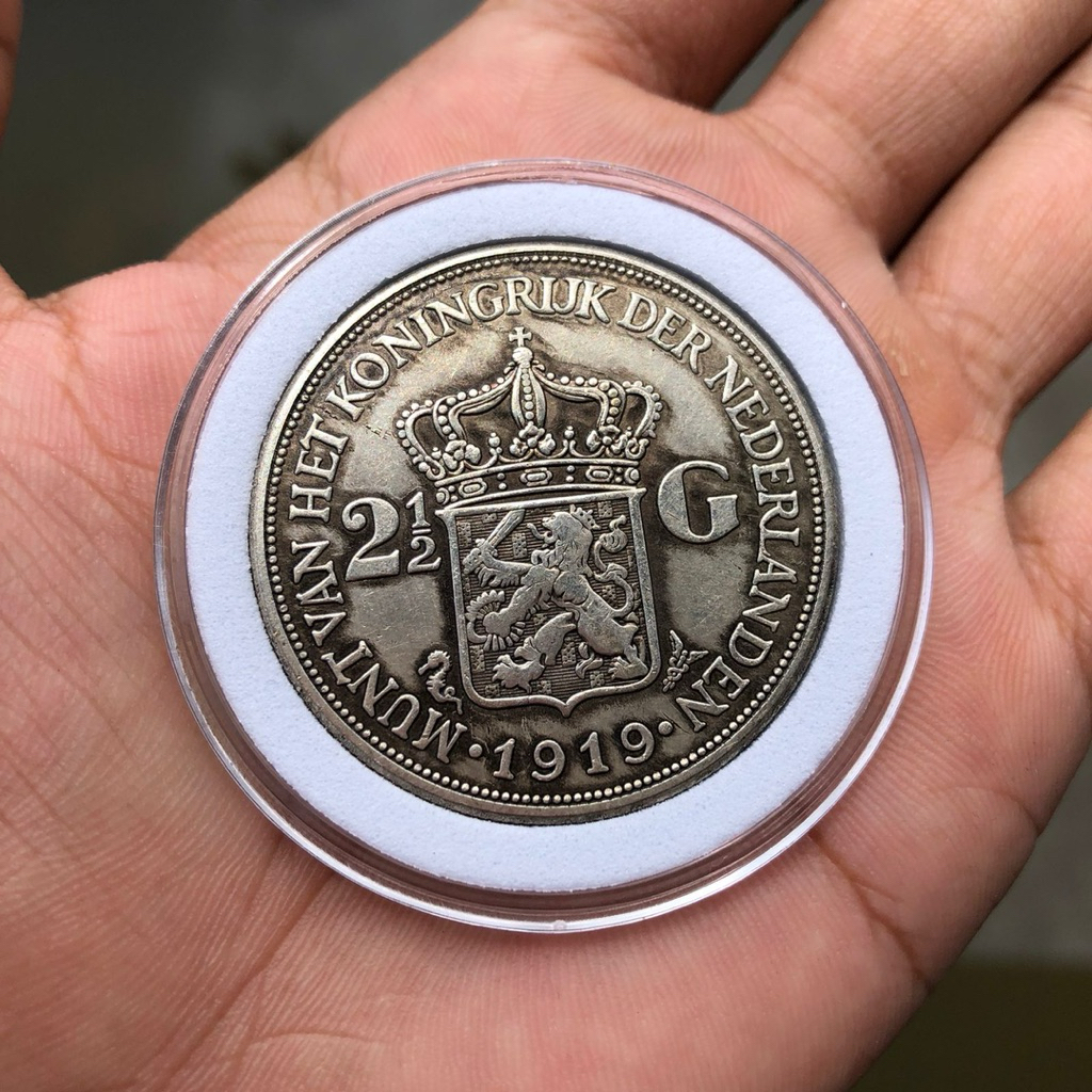 Koin Kuno Wilhelmina 2,5 Gulden 1919 Samping Garis