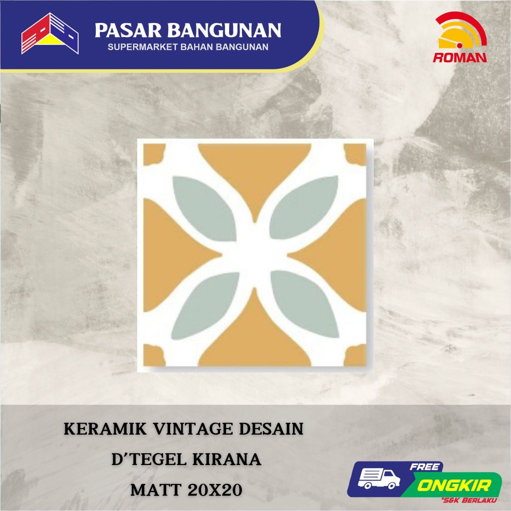 Keramik Tegel Motif Vintage ROMAN d'Tegel Kirana 20x20 Grade A RPA20207025 Archipelago Series