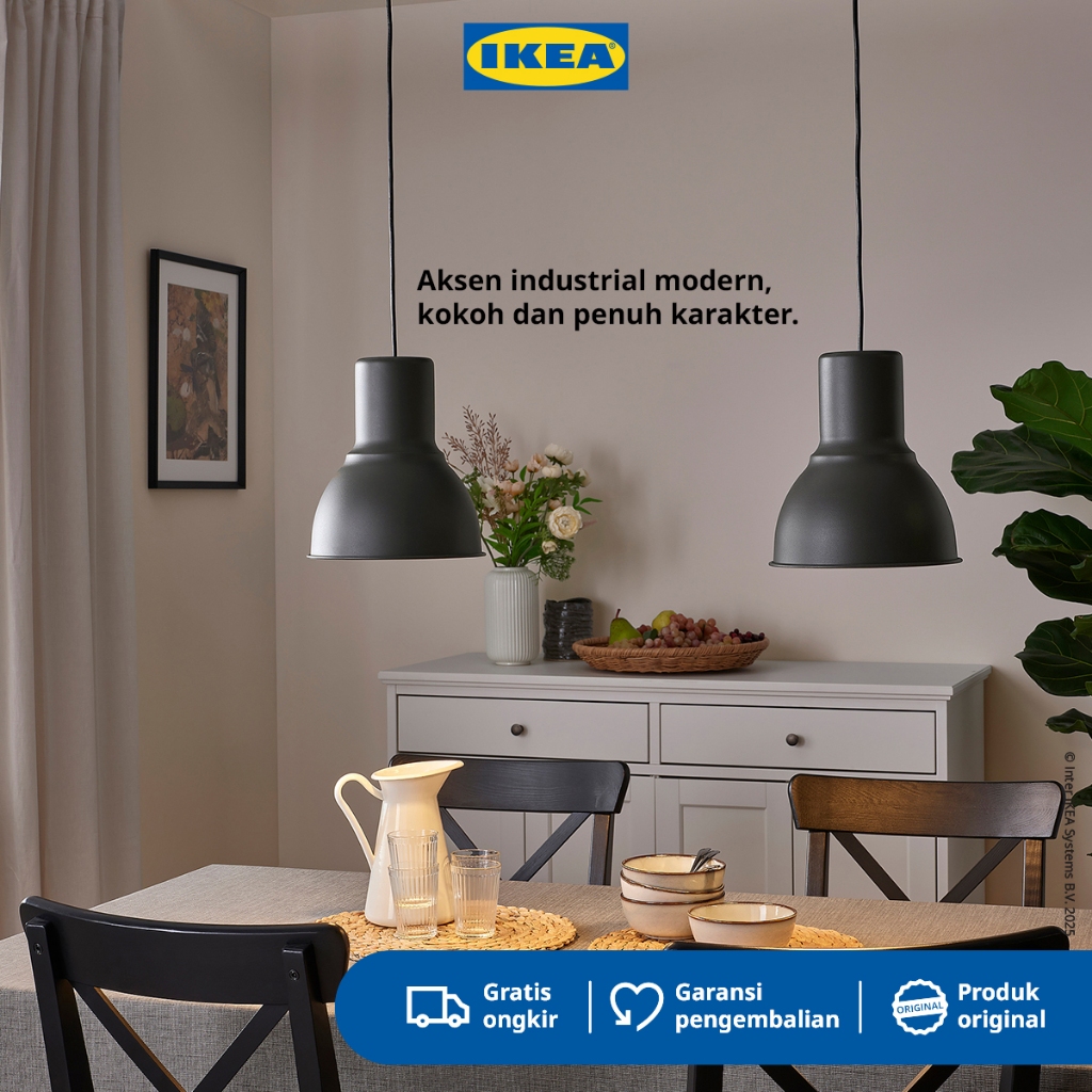 IKEA HEKTAR Lampu Gantung Minimnalis Abu Tua 22cm