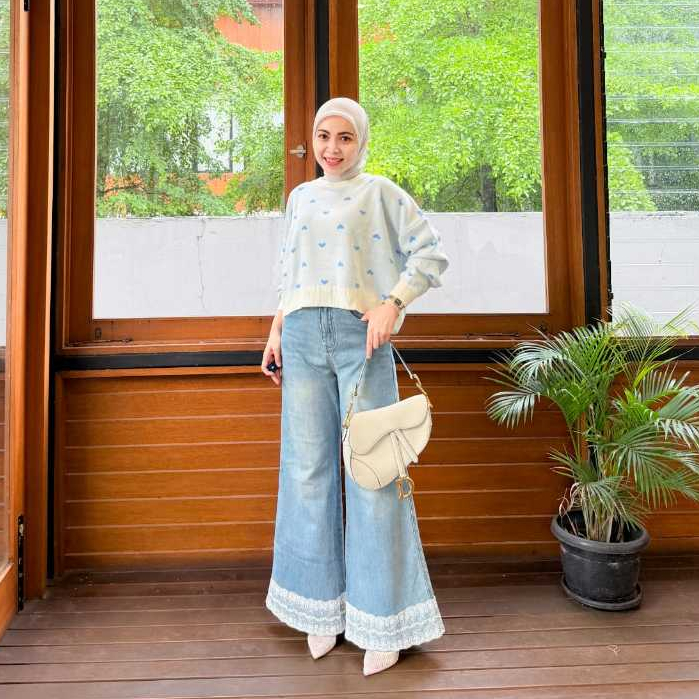 Be.Gracious-Heart sweater rajut crop / knitwear motif heart butter yellow / sweater  rajut motif lov