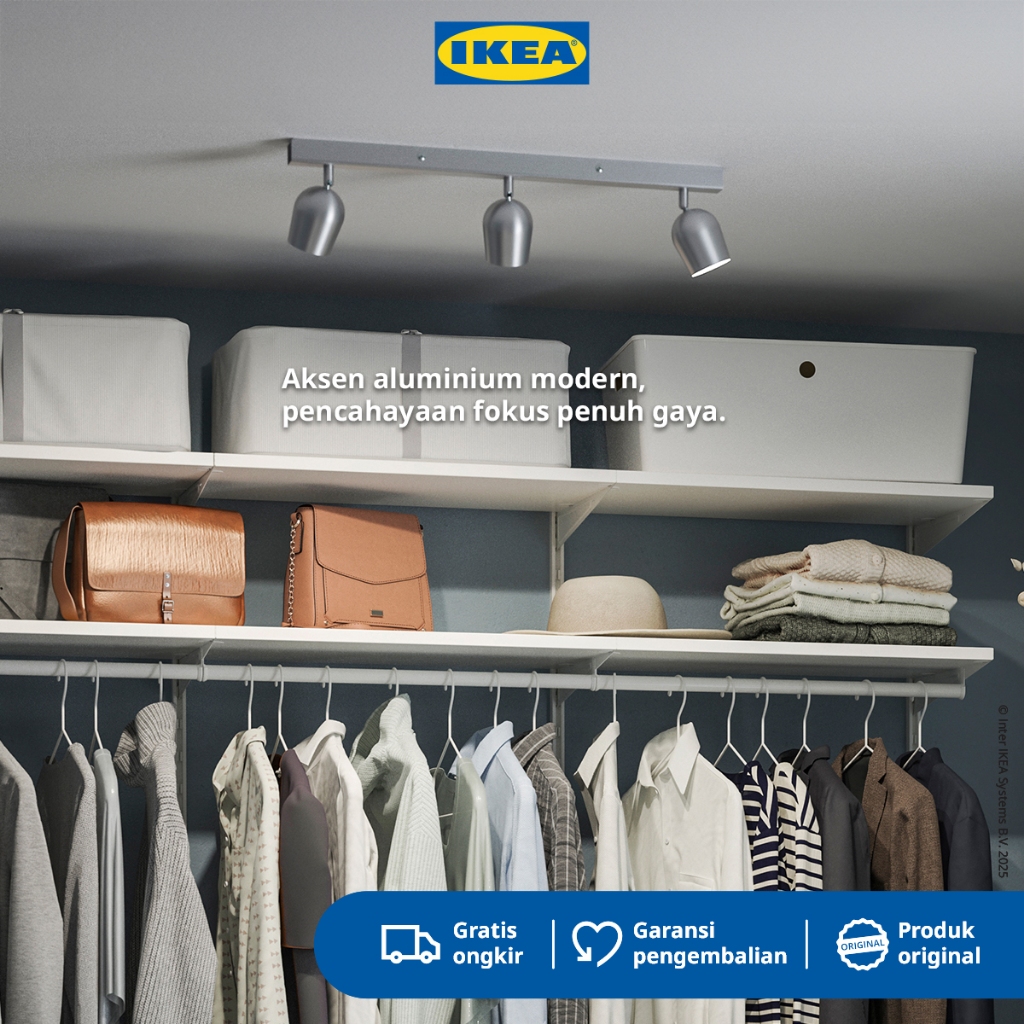 IKEA ROKFRI Lampu Sorot Plafon Dengan 3 Tempat Alumunium