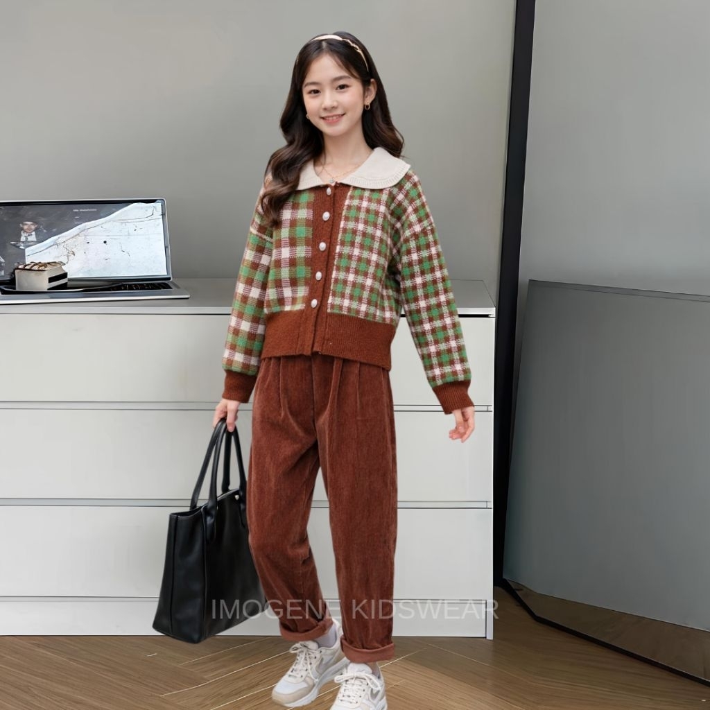 FV-038 SETELAN BAJU PANJANG ANAK PEREMPUAN IMPORT USIA 5-12TAHUN SETELAN BAJU ATASAN SWEATER CARDIGA