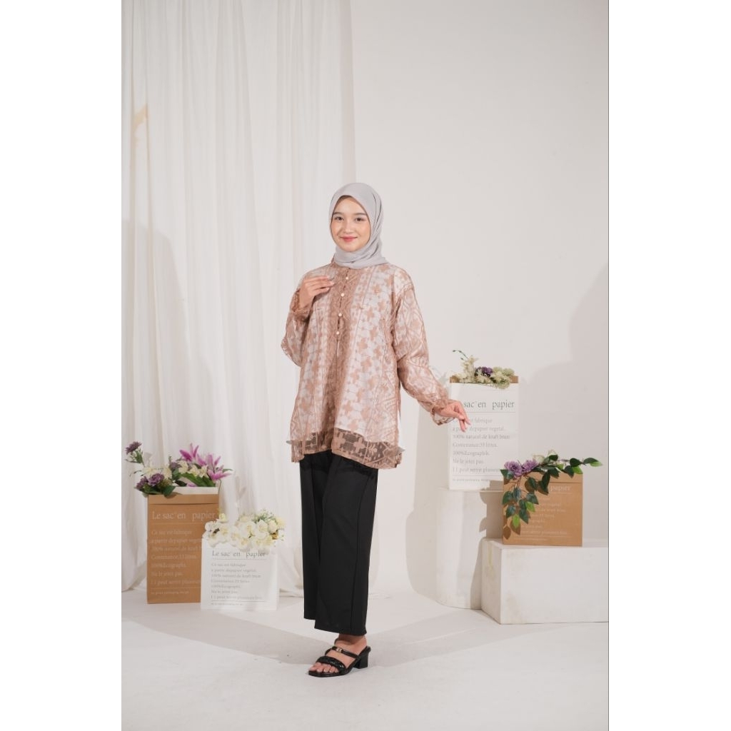 Nada Vest Outer Brukat Lengan Panjang Payet Variasi Coklat