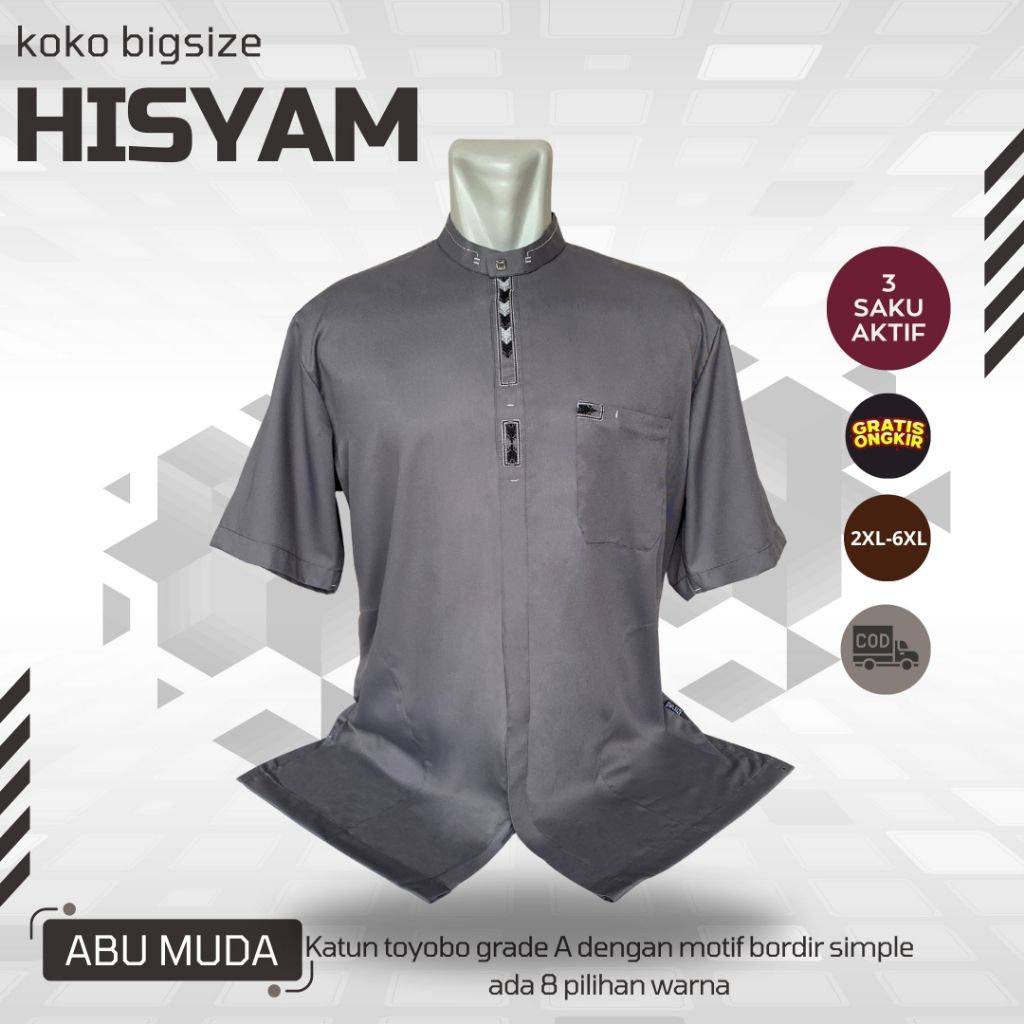 COD Baju Muslim Pria Lengan Pendek Baju Koko HISYAM 3XL 4XL 5XL 6XL Baju Koko Sabilu Taubah Jumbo Bi