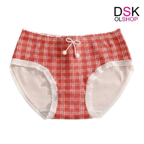 DSKMALL Celana Dalam Wanita Katun Soft Breathable CD Motif Kotak Merah Lucu CD2201