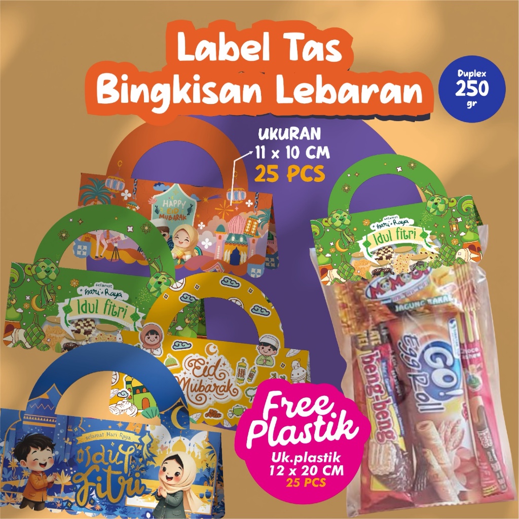 (25 Pcs) Label Tas Plastik Snack Lebaran Anak | Label Snack Idul Fitri | Plasik Snack Anak