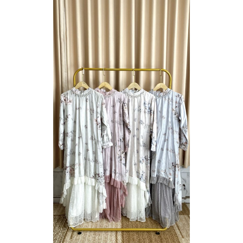Gamis Wanita Floral Premium Tile – Dress Muslimah Elegan Payet Mutiara Leher