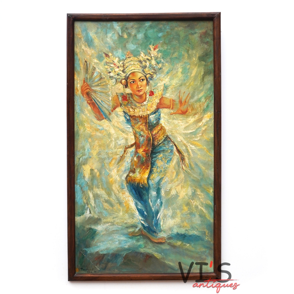 Lukisan Trubus Penari Bali Oil On Canvas Antik Kuno
