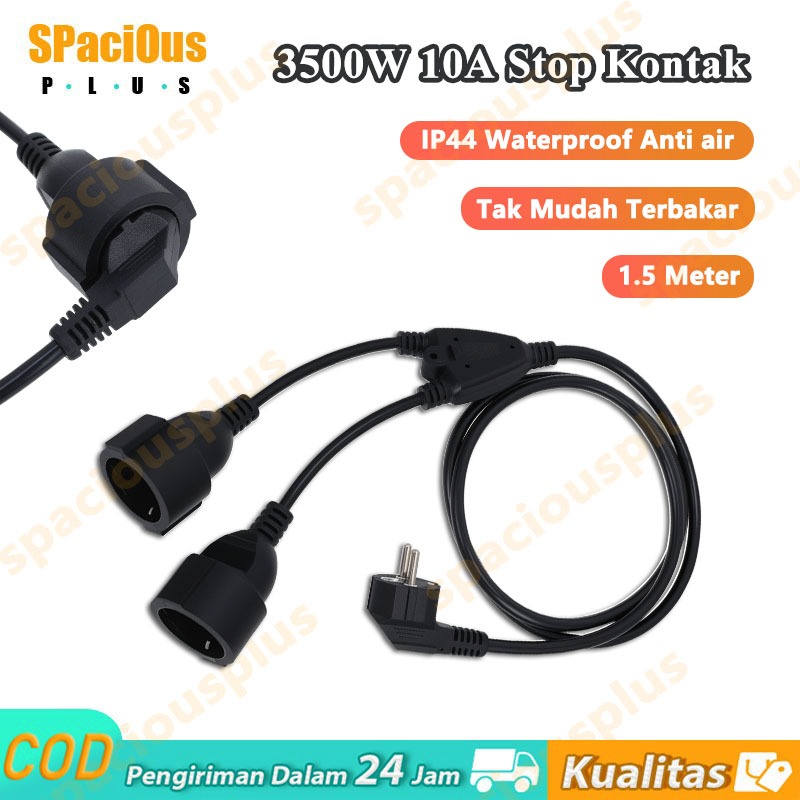 3500W Stop Kontak Outdoor Safety Waterproof Soket 2 Lubang kabel 1.5 Meter Colokan Listrik Anti Air 