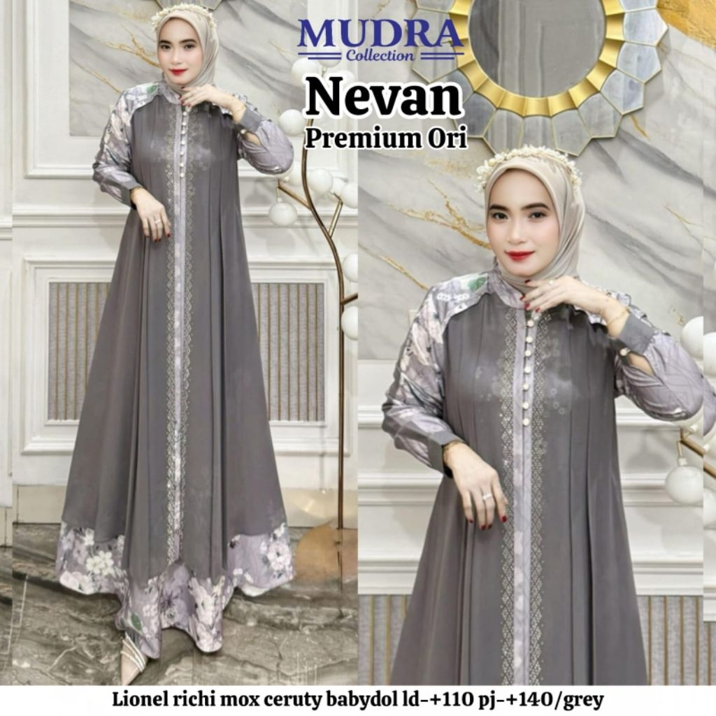 --kyi.fashion-- Nevan Dress Wanita motif mix polos bahan lionel mix ceruty Ld 110 Premium