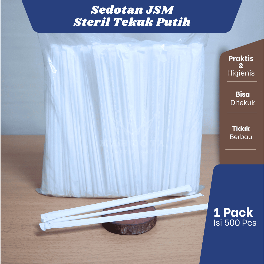 MAHKOTA PLASTIK | SEDOTAN PLASTIK STERIL TEKUK PUTIH - JSM Sedotan Steril Tekuk Putih 24 CM