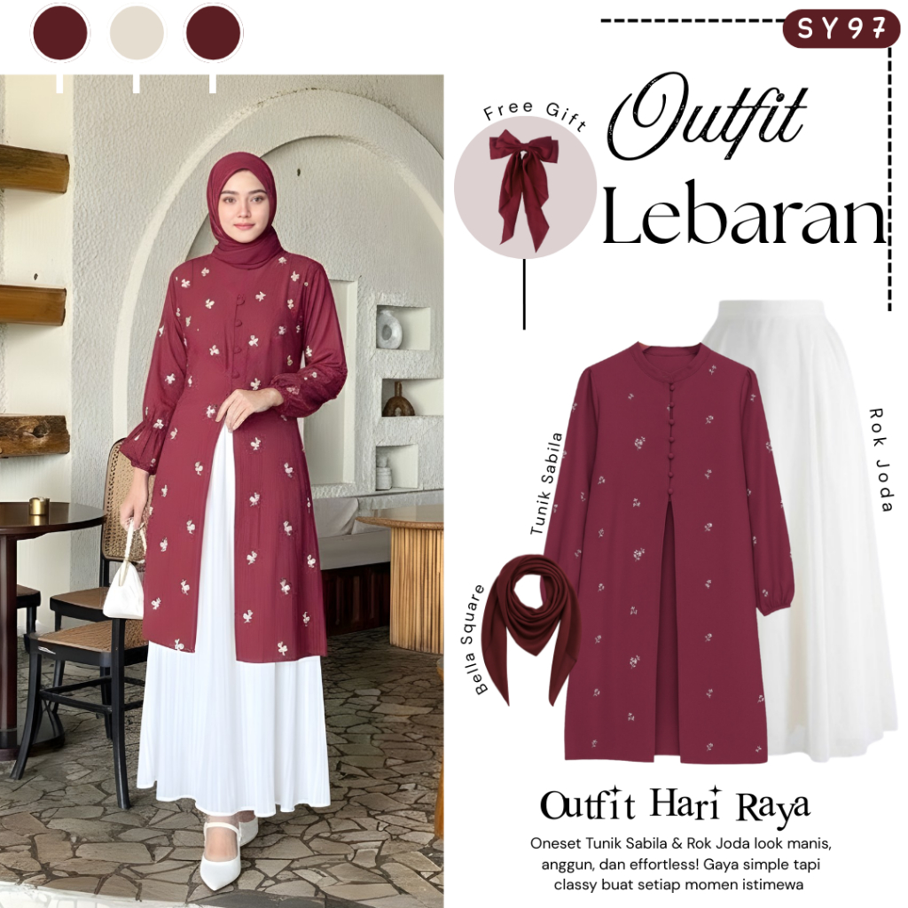 Alya One Set Remaja Wanita ( Bella Square + Tunik + Rok ) Outfit Lebaran Kekinian - SY97