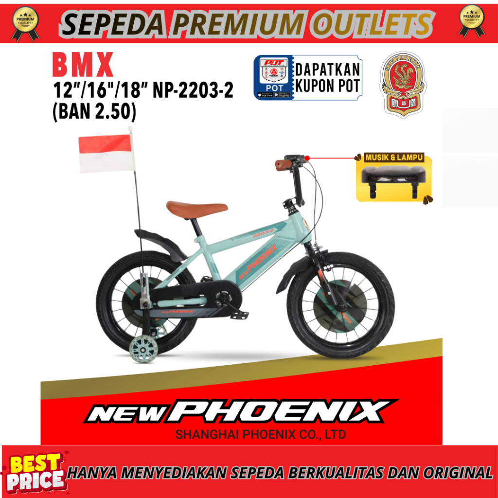 Sepeda Anak Laki BMX NEW PHOENIX NP - 2203-2 Ban 2.50 V-Brake Ukuran 12 16 18 Inch